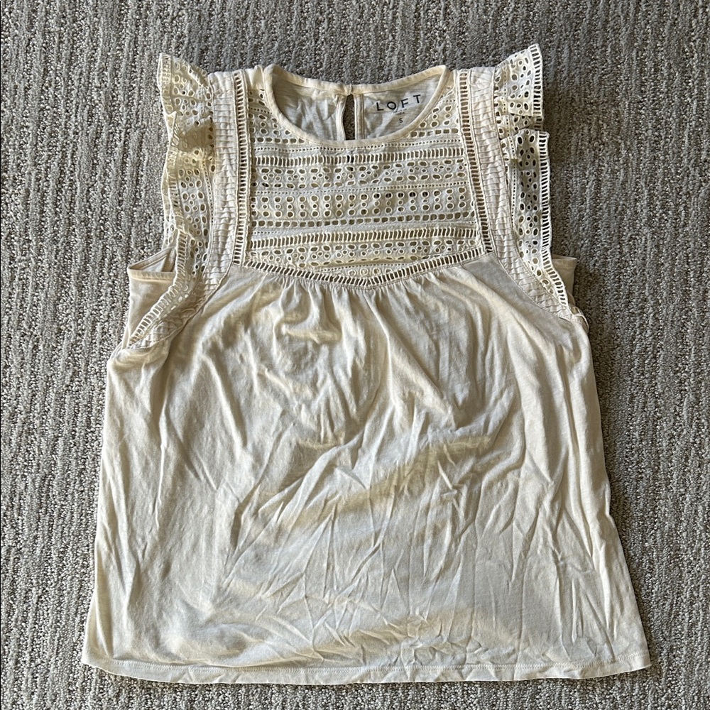 LOFT Cream Lace Detail Tank Top